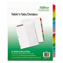 Office Essentials™ Table 'n Tabs Dividers, 31-Tab, 1 to 31, 11 x 8.5, White, Assorted Tabs, 1 Set