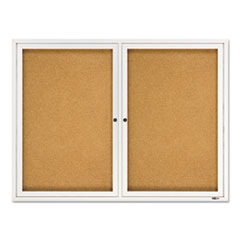 Quartet® Enclosed Indoor Cork Bulletin Board with Two Hinged Doors, 48 x 36, Natural Surface, Silver Aluminum Frame