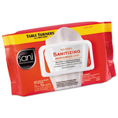 Sani Professional® No-Rinse Sanitizing  Multi-Surface Wipes, 9 x 8, Unscented, White, 72 Wipes/Pack, 12 Packs/Carton