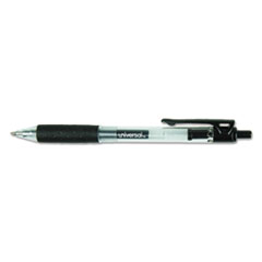 Universal™ Comfort Grip Clear Retractable Gel Ink Roller Ball Pen, Black Ink, .7mm, Dozen