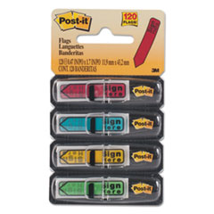Post-it® Flags Arrow Message 1/2" Page Flags, "Sign Here", 4 Colors w/Dispensers, 120/Pack