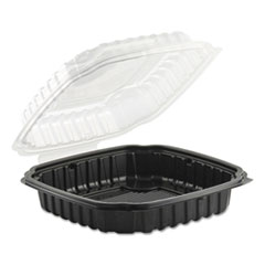 Anchor Packaging Culinary Basics Microwavable Container, 46.5 oz, 10.5 x 9.5 x 2.5, Clear/Black, Plastic, 100/Carton