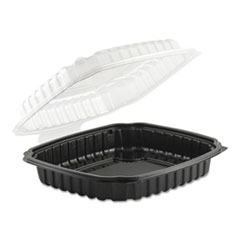 Anchor Packaging Culinary Basics Microwavable Container, 36 oz, 9 x 9 x 2.5, Clear/Black, 100/Carton