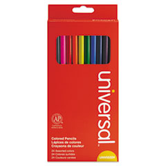 Universal™ Woodcase Colored Pencils, 3 mm, Assorted Lead/Barrel Colors, 24/Pack