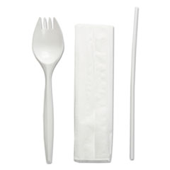 Boardwalk® School Cutlery Kit, Napkin/Spork/Straw, White, 1000/Carton