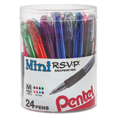 Pentel® R.S.V.P. Mini Ballpoint Pen, 1 mm, Assorted Ink, 24/Pack