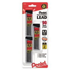 Pentel® Super Hi-Polymer Lead Refills, 0.5 mm, HB, Black, 30/Tube, 3 Tubes/Pack