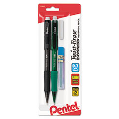 Pentel® Twist-Erase EXPRESS Mechanical Pencils with Tube of Lead/Eraser, 0.7 mm, HB (#2), Black Lead, Assorted Barrel Colors, 2/Pack