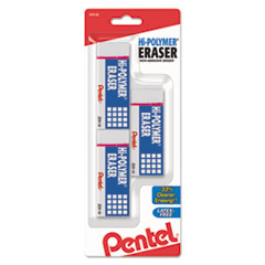 Pentel® Hi-Polymer Eraser, For Pencil Marks, Rectangular Block, Medium, White, 3/Pack