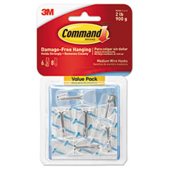 Command™ Clear Hooks and Strips, Medium, Plastic, 2 lb Capacity, 6 Hooks and 8 Strips/Pack