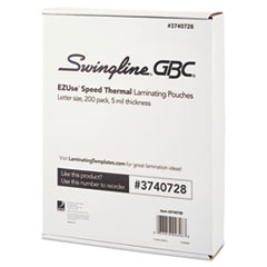 GBC® EZUse Thermal Laminating Pouches, 5 mil, 9" x 11.5", Gloss Clear, 200/Pack