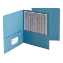 Smead™ Two-Pocket Folder, Embossed Leather Grain Paper, 100-Sheet Capacity, 11 x 8.5, Blue, 25/Box