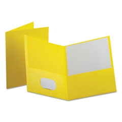 Oxford™ Leatherette Two Pocket Portfolio, 8.5 x 11, Yellow/Yellow, 10/Pack