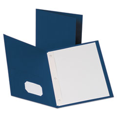 Oxford™ Leatherette Two Pocket Portfolio with Fasteners, 8.5 x 11, Blue/Blue, 10/Pack