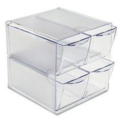deflecto® Stackable Cube Organizer, 4 Compartments, 4 Drawers, Plastic, 6 x 7.2 x 6, Clear