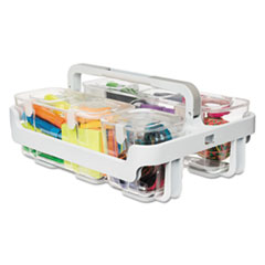 deflecto® Stackable Caddy Organizer with S, M and L Containers, Plastic, 10.5 x 14 x 6.5, White Caddy/Clear Containers