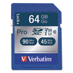 Verbatim® 64GB Pro 600X SDXC Memory Card, UHS-I V30 U3 Class 10
