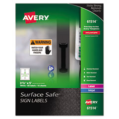Surface Safe Removable Label Safety Signs, Inkjet/Laser Printers, 3.5 x 5, White, 4/Sheet, 15 Sheets/Pack