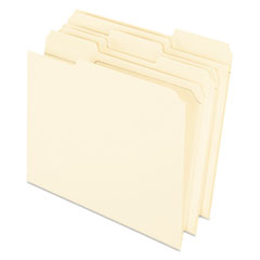 Pendaflex® Reinforced Top File Folders, 1/3-Cut Tabs: Assorted Positions, Letter Size, Manila, 100/Box