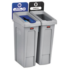 Rubbermaid® Commercial Slim Jim Recycling Station Kit, 46 gal, 2-Stream Landfill/Mixed Recycling