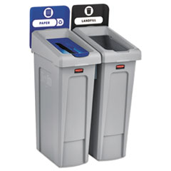 Rubbermaid® Commercial Slim Jim Recycling Station Kit, 46 gal, 2-Stream Landfill/Paper
