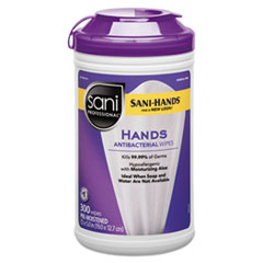 Sani Professional® Antibacterial Wipes, 1-Ply, 5 x 7.5, Unscented, White, 300 Wipes/Canister