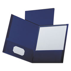 Oxford™ Linen Finish Twin Pocket Folders, 100-Sheet Capacity, 11 x 8.5, Navy, 25/Box