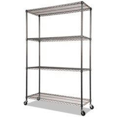 Alera® NSF Certified 4-Shelf Wire Shelving Kit with Casters, 48w x 18d x 72h, Black Anthracite