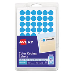 Avery® Handwrite Only Self-Adhesive Removable Round Color-Coding Labels, 0.5" dia, Light Blue, 60/Sheet, 14 Sheets/Pack, (5050)