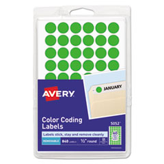 Avery® Handwrite Only Self-Adhesive Removable Round Color-Coding Labels, 0.5" dia, Neon Green, 60/Sheet, 14 Sheets/Pack, (5052)