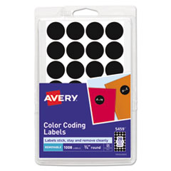 Avery® Handwrite Only Self-Adhesive Removable Round Color-Coding Labels, 0.75" dia., Black, 28/Sheet, 36 Sheets/Pack, (5459)