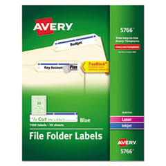 Avery® Permanent TrueBlock File Folder Labels with Sure Feed Technology, 0.66 x 3.44, White, 30/Sheet, 50 Sheets/Box