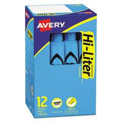 Avery® HI-LITER Desk-Style Highlighters, Light Blue Ink, Chisel Tip, Light Blue/Black Barrel, Dozen
