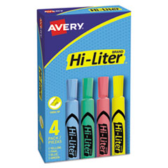 Avery® HI-LITER Desk-Style Highlighters, Assorted Ink Colors, Chisel Tip, Assorted Barrel Colors, 4/Set