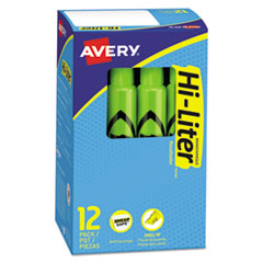 Avery® HI-LITER Desk-Style Highlighters, Fluorescent Green Ink, Chisel Tip, Green/Black Barrel, Dozen