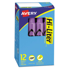 Avery® HI-LITER Desk-Style Highlighters, Fluorescent Purple Ink, Chisel Tip, Purple/Black Barrel, Dozen