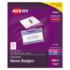 Avery® Clip-Style Badge Holder with Laser/Inkjet Insert, Top Load, 3.5 x 2.25, White, 100/Box