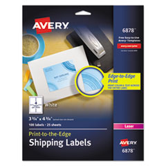 Avery® Vibrant Laser Color-Print Labels w/ Sure Feed, 3.75 x 4.75, White, 100/PK