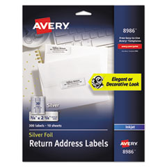 Avery® Foil Mailing Labels, Inkjet Printers, 0.75 x 2.25, Silver, 30/Sheet, 10 Sheets/Pack
