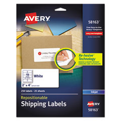 Avery® Repositionable Address Labels w/Sure Feed, Inkjet/Laser, 2 x 4, White, 250/Box