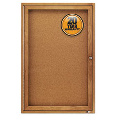 Quartet® Enclosed Indoor Cork Bulletin Board with One Hinged Door, 24 x 36, Natural Surface, Oak Fiberboard Frame