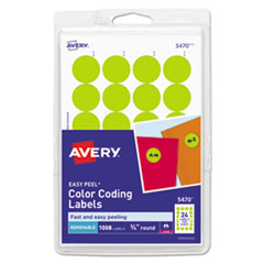 Avery® Printable Self-Adhesive Removable Color-Coding Labels, 0.75" dia., Neon Yellow, 24/Sheet, 42 Sheets/Pack, (5470)