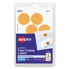 Avery® Printable Self-Adhesive Removable Color-Coding Labels, 1.25" dia., Neon Orange, 8/Sheet, 50 Sheets/Pack, (5476)
