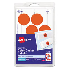Avery® Printable Self-Adhesive Removable Color-Coding Labels, 1.25" dia., Neon Red, 8/Sheet, 50 Sheets/Pack, (5497)