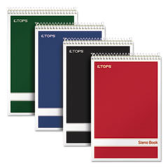 TOPS™ Steno Pad, Gregg Rule, Assorted Cover Colors, 80 Green-Tint 6 x 9 Sheets, 4/Pack