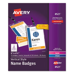 Avery® Lanyard-Style Badge Holder w/Laser/Inkjet Inserts, Top Load, 4.25 x 6, WE, 75/PK