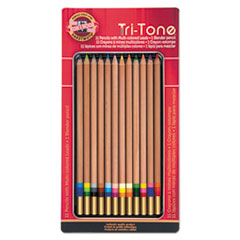 Koh-I-Noor Tri-Tone Color Pencils, 3.8 mm, Assorted Tri-Tone Lead Colors, Tan Barrel, Dozen