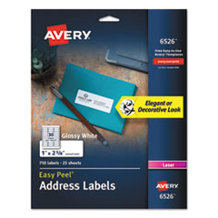 Avery® Glossy White Easy Peel Mailing Labels w/ Sure Feed Technology, Laser Printers, 1 x 2.63, White, 30/Sheet, 25 Sheets/Pack