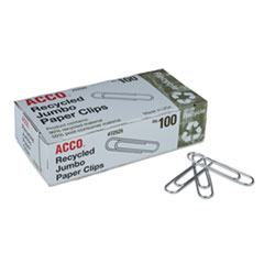 ACCO Recycled Paper Clips, Jumbo, Smooth, Silver, 100 Clips/Box, 10 Boxes/Pack