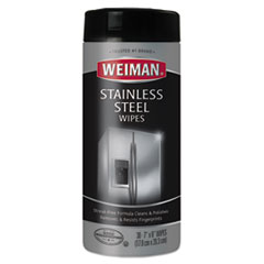 WEIMAN® Stainless Steel Wipes, 1-Ply, 7 x 8, White, 30/Canister